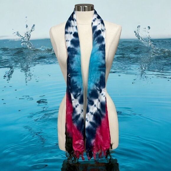 Indian Wear Women’s Tie-Dye Scarf in Blue Multi - Picture 1 of 8